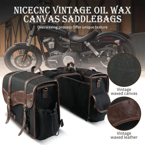 Miniatura 2 de NICECNC Bolsas de sillín para motocicleta, alforjas vintage de lona encerada en aceite, bolsas laterales de gran capacidad compatibles con Harley
