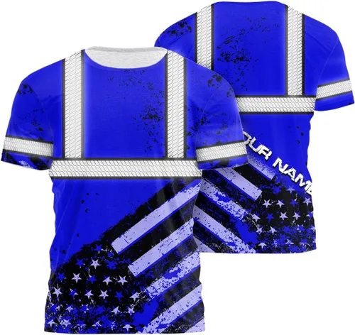 Miniatura 33 de Camisa de alta visibilidad de calavera con bandera de Estados Unidos para hombres, camisas de seguridad con nombre personalizado, ropa de trabajo
