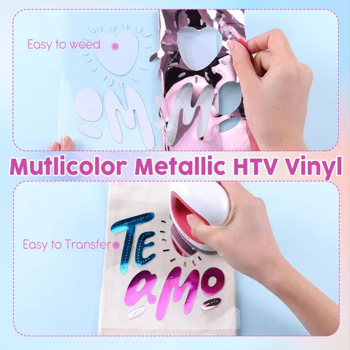 Miniatura 3 de Vinilo metálico HTV de transferencia de calor, 10 hojas de 12 x 10 pulgadas, vinilo holográfico plateado para planchar para telas, vinilo de 10