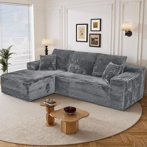 Miniatura 14 de Sofá seccional sin costuras de 108" en forma de L para sala de estar, cómodo sofá de corduroy con chaise, amplios reposabrazos, asiento profundo