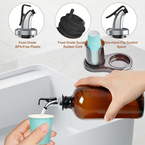 Miniatura 7 de Dispensador de enjuague bucal de vidrio ámbar con portavasos para baño, contenedor de botellas de enjuague bucal recargable de 16 onzas con bandeja