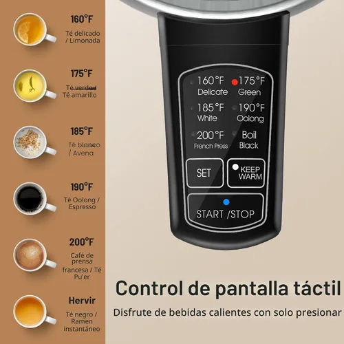 Miniatura 3 de Hervidor eléctrico, hervidor de té con 6 ajustes de temperatura, caldera de agua caliente inalámbrica Paris Rhône de 1.7 L, termostato Strix