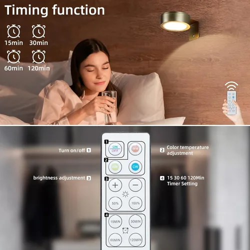 Miniatura 7 de Paquete de 2 luces inalámbricas para cuadros de pared, luz para cuadros recargable que funciona con batería con control remoto, luz regulable