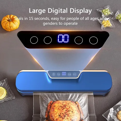 Miniatura 3 de Sellador al vacío de alta calidad, potente succión de 62 kPa, operación con un solo toque, luces indicadoras LED, sellador al vacío para alimentos