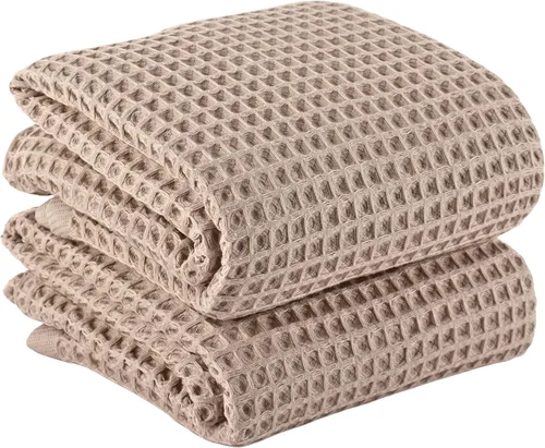 PÜSKÜL - Juego Premium de 2 toallas de baño waffle de alta calidad, 100% algodón turco orgánico, de secado rápido, absorbentes, ligeras, delgadas,