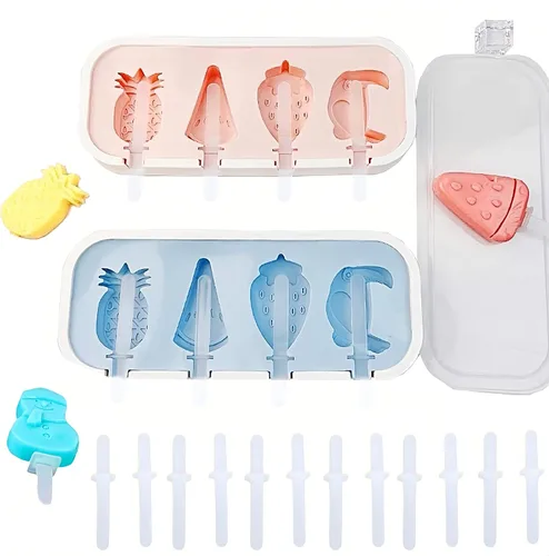 Juego de 2 moldes para paletas de fresa, 4 piezas, moldes para hacer helados, moldes de helado congelados, accesorios de cocina, fácil liberación,