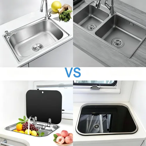 Miniatura 6 de Fregadero de cocina y bar de 17 pulgadas de montaje inferior para autocaravana, estación de trabajo, cuenco individual, lavabo para lavado de manos