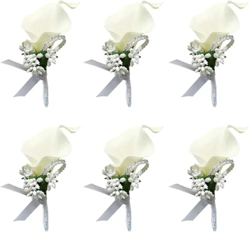 Miniatura 7 de ChezMax Ramillete artificial de flores hechas a mano con clip y cinta, 4 unidades para novia, novio, boda, fiesta de graduación