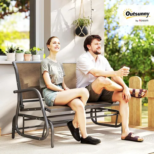 Miniatura 2 de Outsunny Banco planeador para 2 personas para exteriores, silla mecedora doble para patio, sofá biplaza con marco de acero recubierto de polvo
