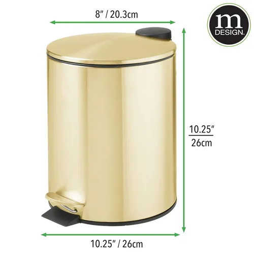 Miniatura 3 de mDesign Cubo de basura de metal de 1.3 galones/5 litros con escalón redondo, contenedor de basura con tapa para baño, tocador, dormitorio, cocina