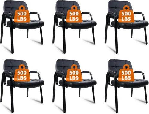 Miniatura 23 de CLATINA Silla de cuero para invitados de oficina, silla de recepción sin ruedas con reposabrazos y soporte de madera, sillón de escritorio
