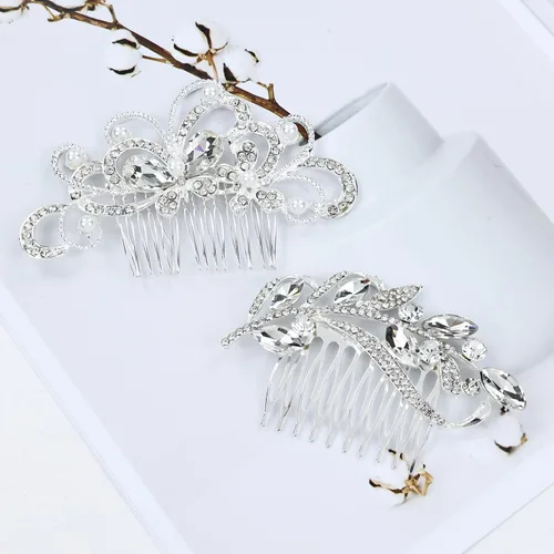 Miniatura 8 de Cinaci Paquete de 40 peines laterales para el pelo de novia con diamantes de imitación plateados brillantes y en forma de U, pasadores