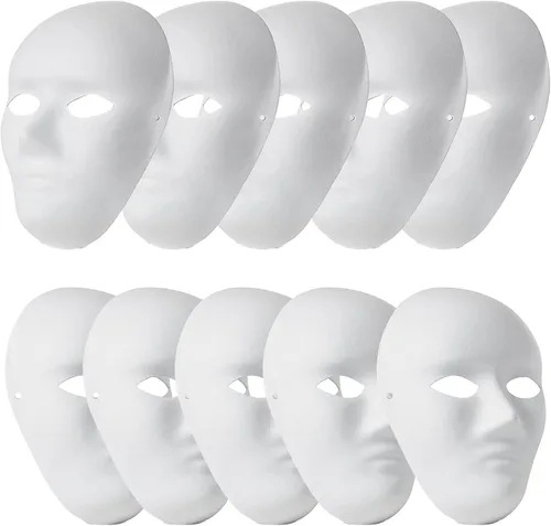 10 máscaras faciales completas de bricolaje, máscara de papel blanco pintable en blanco, máscara de bricolaje para manualidades, mascarada, cosplay,