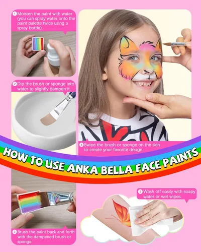 Miniatura 7 de Anka Bella Pintura facial de pastel dividida activada por agua, de 2.12 oz, kit profesional lavable no tóxico para niños y adultos, regalo