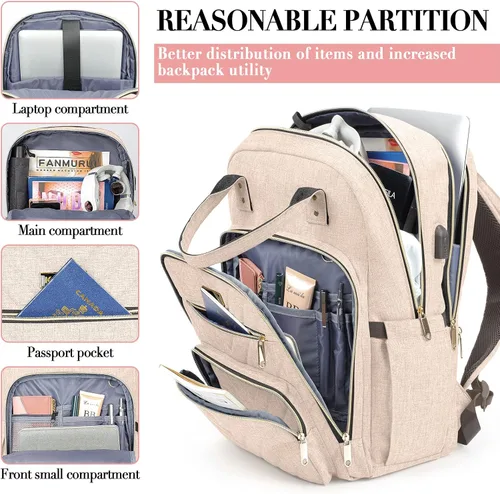 Miniatura 2 de Mochila para mujer, mochila para laptop de 15.6 pulgadas, mochila universitaria acolchada, lindas mochilas de trabajo, resistente al agua