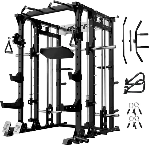 RitFit Máquina Buffalo Smith, jaula eléctrica con sistema LAT-Pull Down y sistema de cruce de cables, estante de sentadillas todo en uno para