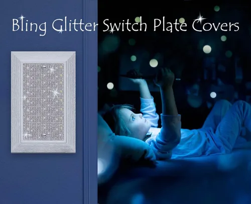 Miniatura 6 de Cubierta para interruptor de luz, con purpurina, bonitas cubiertas de placa de interruptor con diamantes de imitación plateados, textura blanca