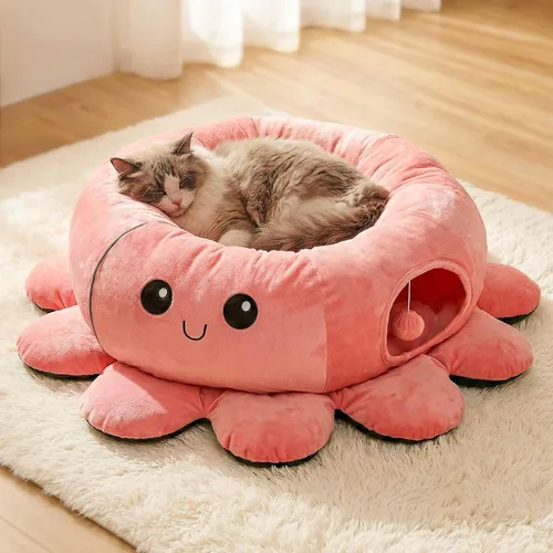 Miniatura 5 de Cama túnel para gatos con 20 juguetes para gatos, túnel de juego plegable para gatos de interior, juguetes para gatitos de interior, en forma de Rosa