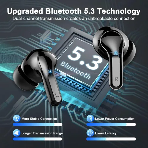 Miniatura 2 de Auriculares inalámbricos, auriculares deportivos Bluetooth 5.4 IPX8 impermeables, auriculares sobre la oreja de 70H con sonido de graves profundos