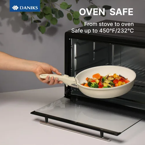 Miniatura 5 de Daniks Ollas y sartenes de cerámica antiadherentes para inducción. Saludables, no tóxicas, asas de silicona extraíbles, aptas para horno