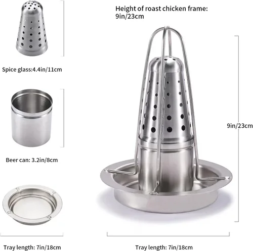 Miniatura 4 de AMOZO Soporte para pollo para latas de cerveza para parrilla y ahumador, soporte para pollo de acero inoxidable 304 de alta calidad, tostadores