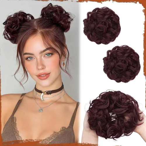 Miniatura 26 de Sofeiyan 2 piezas de extensión de cabello rizado ondulado en forma de moño desordenado, mini moño desordenado con banda elástica, peluca sintética