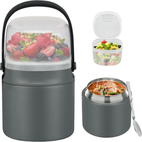 Miniatura 19 de Termo de sopa 2 en 1 para comida caliente, 14 onzas con caja de aperitivos, contenedor aislado a prueba de fugas, recipiente de almuerzo aislado