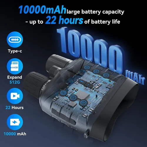 Miniatura 2 de Gafas de visión nocturna, prismáticos de visión nocturna a todo color 4K para adultos con pantalla HD de 3 pulgadas, batería de 10000 mAh y rango