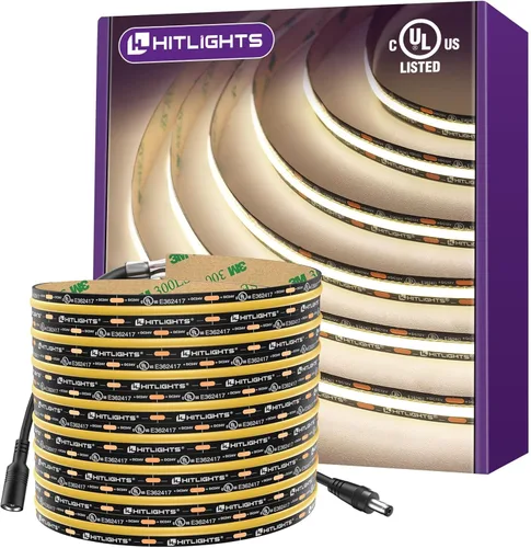 Miniatura 12 de HitLights - Tira de luces LED COB de color blanco cálido de 3000 K, cinta de luz de alta densidad de 16.4 pies, 12 V, 2400 LED, 305+ lm/pie, CRI