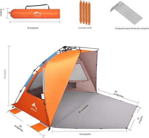 Miniatura 3 de Oileus Tienda de campaña de playa grande para 5 a 6 personas, portátil, tienda de campaña desplegable instantánea para playa con bolsa