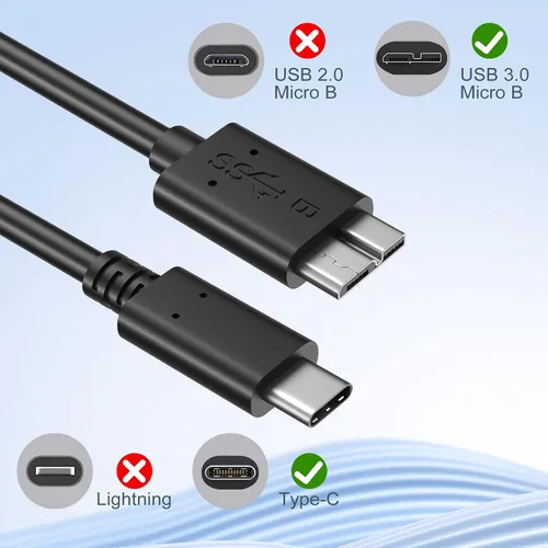 Miniatura 5 de Cable micro B a USB C, cable de disco duro externo USB 3.1 Gen1 5Gbps cable de repuesto de cámara de transferencia de datos compatible con Seagate