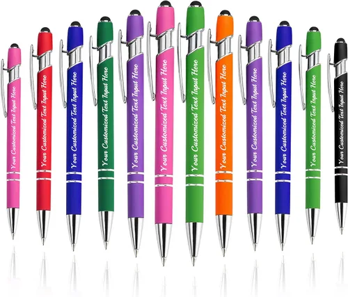 Miniatura 52 de Bolígrafo personalizado, 50 bolígrafos personalizados, grabado a granel con logotipo de nombre, lápiz digital de tinta negra suave con toque