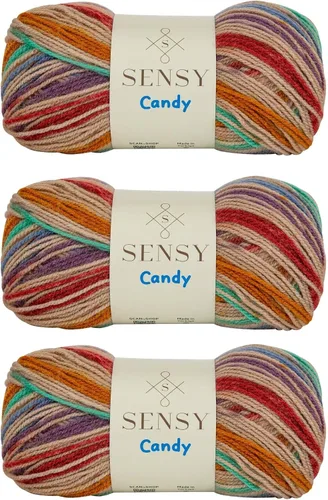 Miniatura 15 de Sensy Candy Yarn - Hilo de 5 madejas, 3.5 onzas, 251 yardas, multicolor para ganchillo y tejido, calibre ligero 3