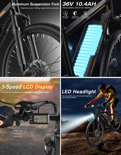 Miniatura 6 de TotGuard Electric Bike for Adults, 26" Ebike with Peak 500W Brushless Motor, Electric Mountain Bike with 374Wh Removable Battery, 50 Miles Electric