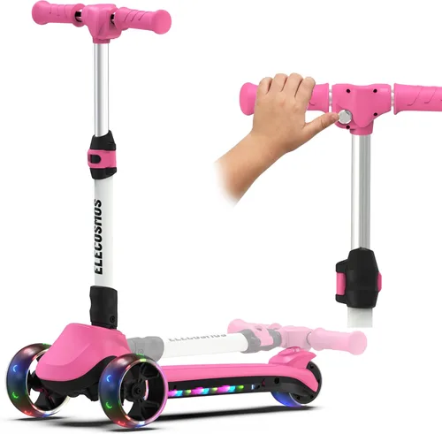 Miniatura 8 de ELECOSMOS Patinete Eléctrico Seguro para Niños de 4+, Equilibrio para Principiantes, Acelerador de Pulgar, Cubierta con Luces Intermitentes, Ruedas
