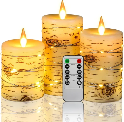 Miniatura 9 de Da by Velas rojas sin llama con luces de cadena, velas que funcionan con baterías con control remoto y temporizador, velas LED parpadeantes de pilar