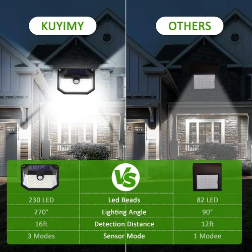 Miniatura 5 de Luces solares para exteriores, 230 LED con sensor de movimiento y 3 modos, impermeabilidad IP65, luz de ángulo amplio de 270°, luces de pared