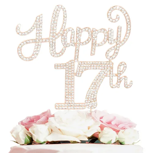 Miniatura 113 de LASKYER Decoración de feliz cumpleaños número 10, decoración de pastel de diamantes de imitación dorados de 10º cumpleaños – Letrero de metal