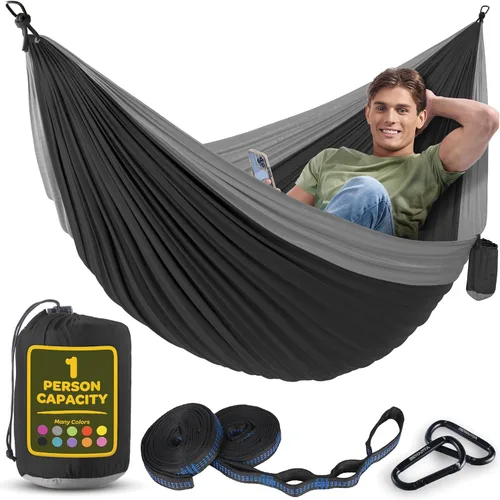 Miniatura 10 de Hamaca Duradera con Capacidad de 500 lb, Silla Hamaca de Camping de Nylon - Tamaños Doble o Individual con Correas para Árboles y Bolsa de Verde