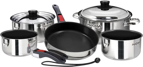Miniatura 6 de Magma Juego de utensilios de cocina gourmet de acero inoxidable de 10 piezas con cerámica antiadherente, compatible con inducción, apto para horno
