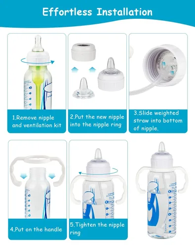 Miniatura 8 de Kit de conversión de vaso para biberones de vidrio estrechos y estrechos de Dr. Browns, kit de transición a prueba de derrames con boquilla