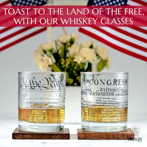 Miniatura 5 de Greenline Goods Vasos de whisky – Constitución de los Estados Unidos + Declaración (juego de 2) – Vasos de 10 onzas – Juego de regalo patriótico