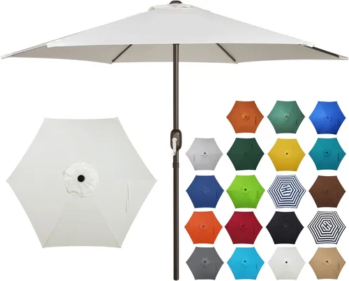 Miniatura 15 de Blissun sombrilla de patio de 7.5 pies, sombrilla de jardín, sombrilla de mercado al aire libre con botón de inclinación y manivela, gris oscuro