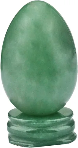 Miniatura 13 de mookaitedecor Huevo de cristal de jade verde pulido figuras de piedras preciosas con soporte de piedra Verde Oscuro