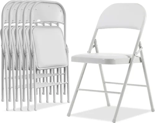 Miniatura 21 de Karl home Paquete de 12 sillas plegables blancas con asientos acolchados para exteriores e interiores, asiento comercial apilable portátil con marco