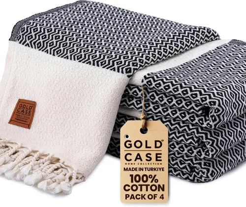 Miniatura 39 de Gold CASE - Juego de 4 Toallas de Mano Turcas para Baño, 20 x 40 pulgadas, Toallas de Baño 100% Algodón, Toalla Pequeña de Cocina Aphrodite