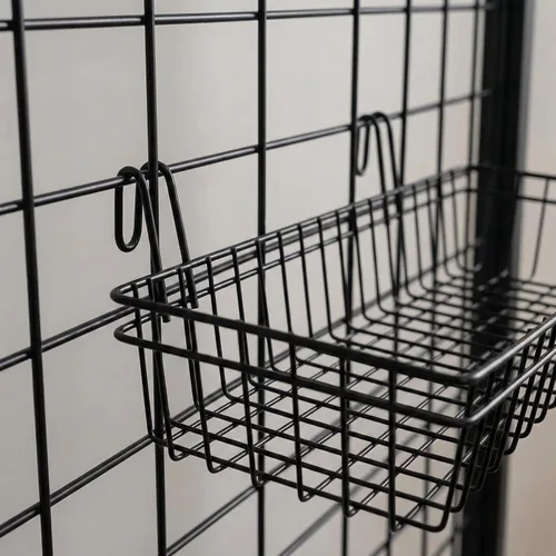 Miniatura 9 de ANZOME Paquete de 4 cestas de pared de rejilla y accesorios de rejilla – Contenedores de almacenamiento colgantes de malla de alambre de metal negro