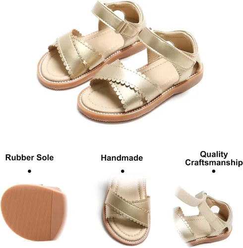 Miniatura 5 de Felix & Flora Sandalias para niña pequeña - Zapatos de vestir para niña de flores, puntera abierta, zapatos planos de verano para niños pequeños