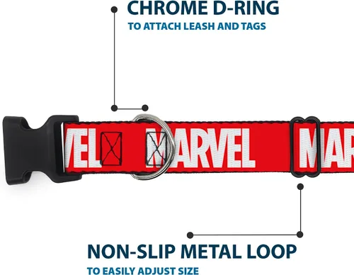Miniatura 5 de Collar de perro Clip de plástico Marvel Red Brick Logo Rojo Blanco 9 a 15 pulgadas 1.0 pulgadas de ancho