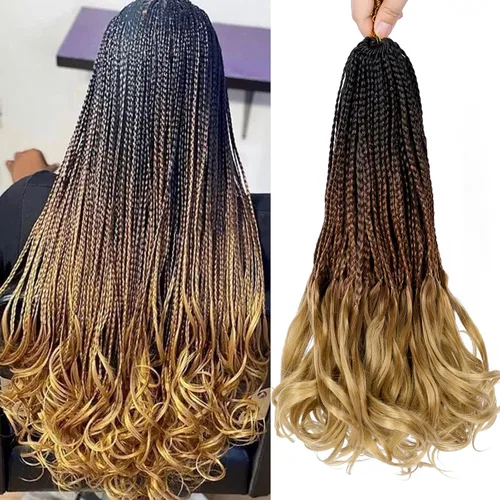 Miniatura 17 de Trenzas de ganchillo rizadas francesas de 14 pulgadas, 6 paquetes de trenzas caja con extremos rizados, trenzas de caja diosa, cabello trenzado #1B